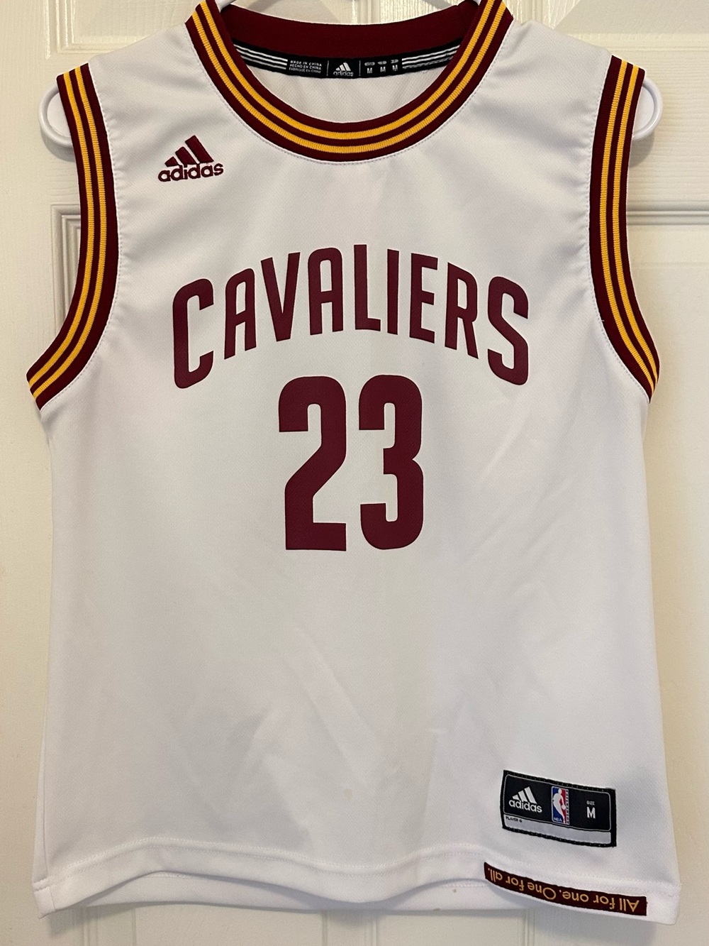 adidas White Cleveland Cavaliers #23 Jersey with Maroon & Gold Trim